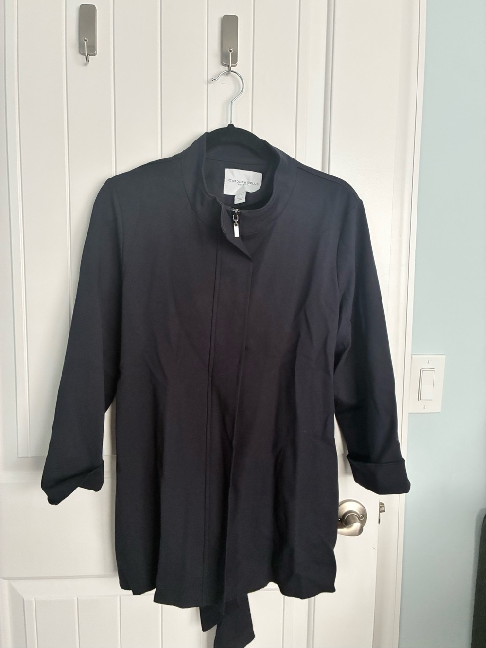 Carolina Belle Black Stand-Collar Zip-Front Trench Coat